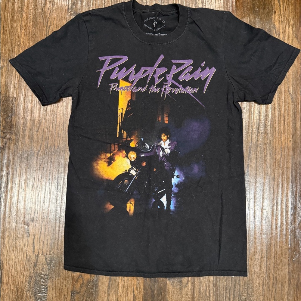 Prince Purple Rain Graphic Tee - Black with Purple & Yellow Print
